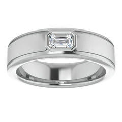 5x3/0.27ct Emerald Bezel Set Moissanite Mens Ring