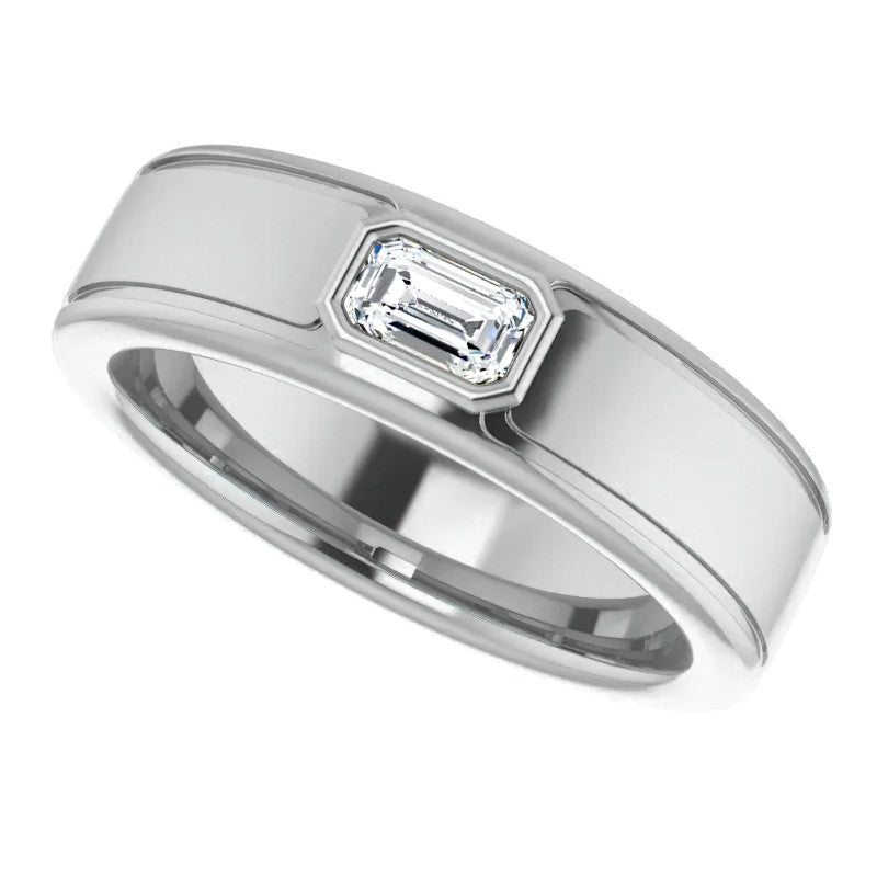 5x3/0.27ct Emerald Bezel Set Moissanite Mens Ring