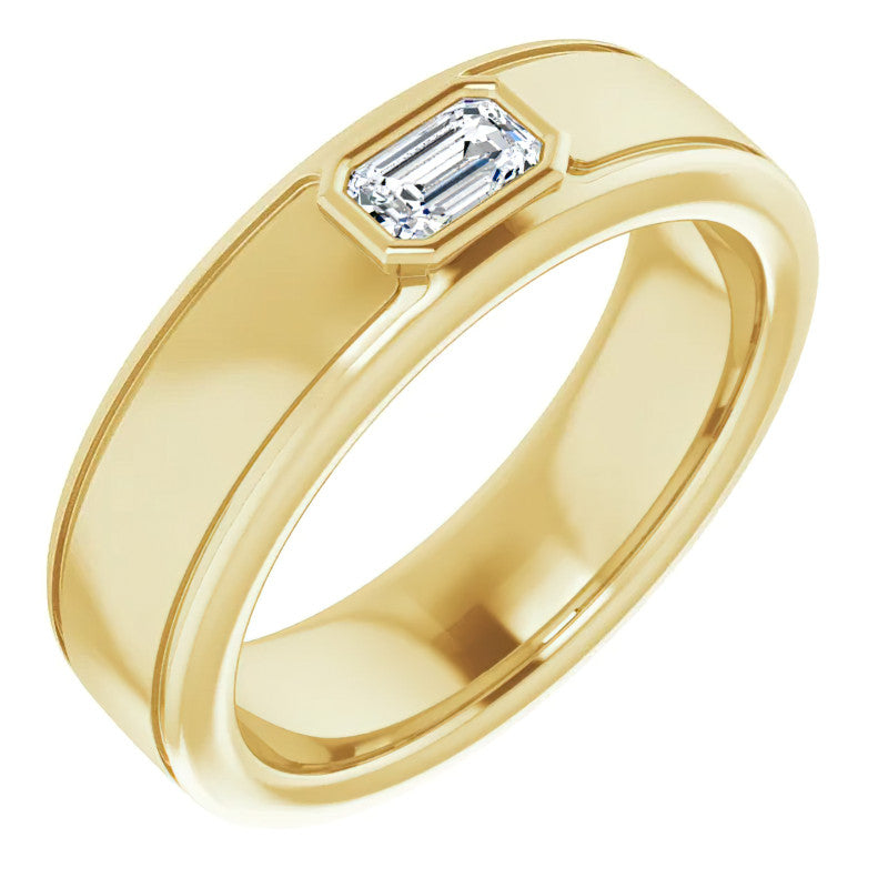 5x3/0.27ct Emerald Bezel Set Moissanite Mens Ring