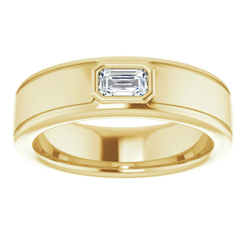 5x3/0.27ct Emerald Bezel Set Moissanite Mens Ring