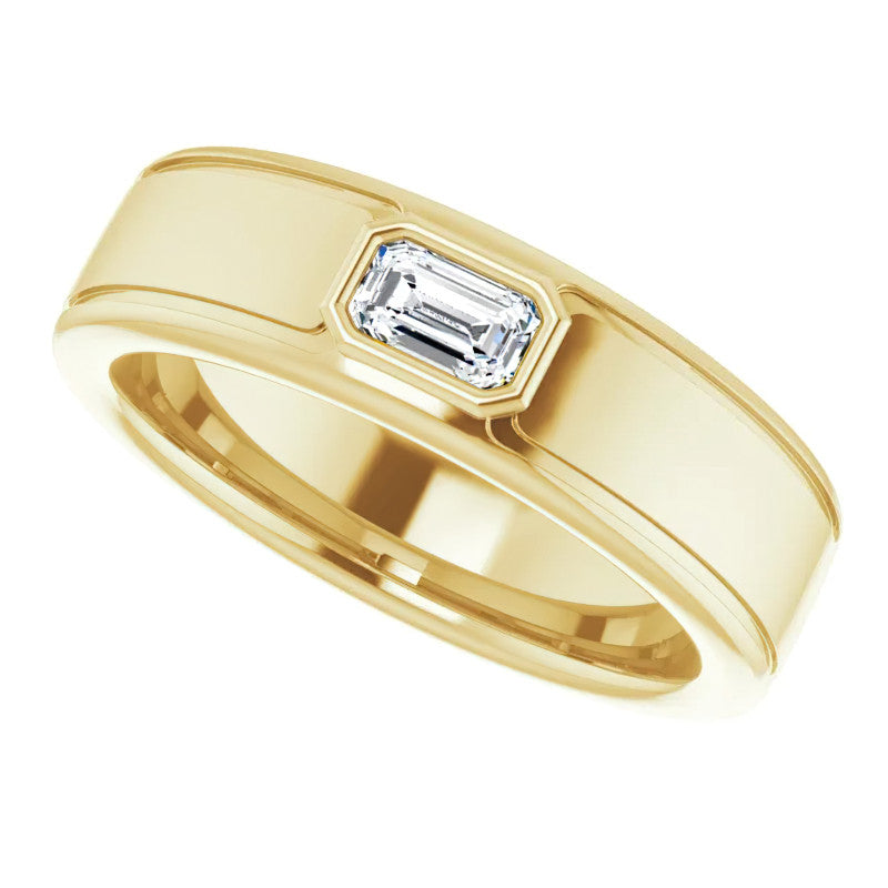 5x3/0.27ct Emerald Bezel Set Moissanite Mens Ring
