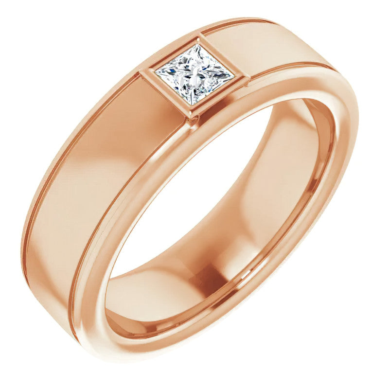 3.5mm/0.27ct Princess Bezel Set Moissanite Mens Ring