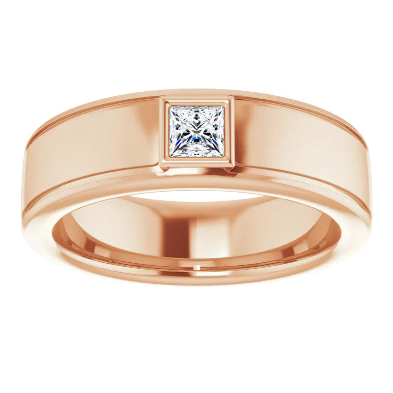 3.5mm/0.27ct Princess Bezel Set Moissanite Mens Ring