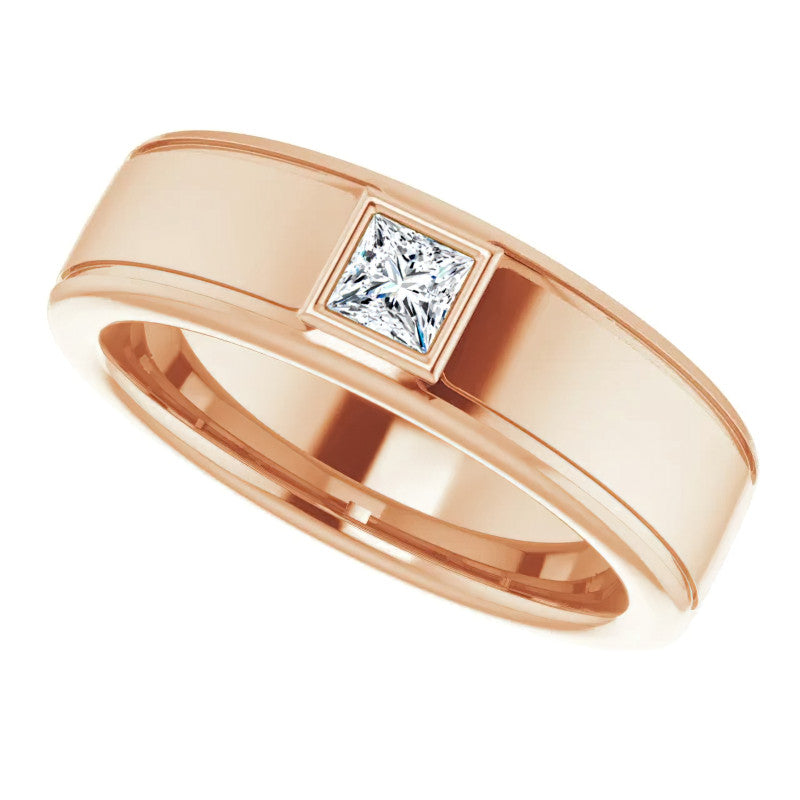 3.5mm/0.27ct Princess Bezel Set Moissanite Mens Ring