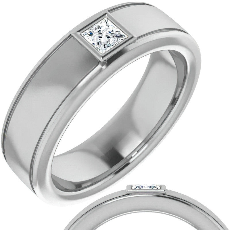 3.5mm/0.27ct Princess Bezel Set Moissanite Mens Ring