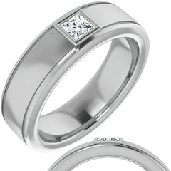 3.5mm/0.27ct Princess Bezel Set Moissanite Mens Ring