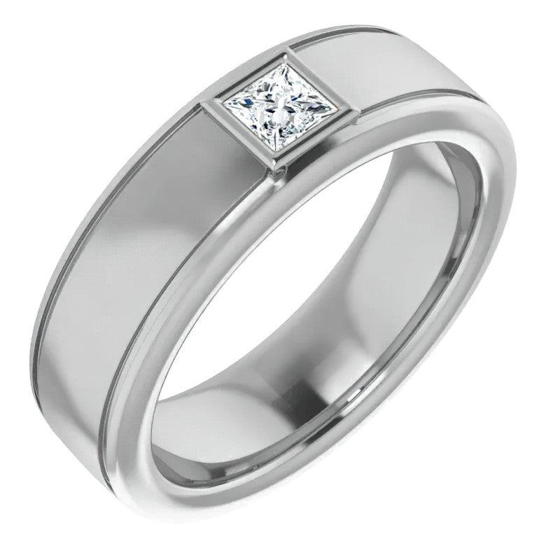 3.5mm/0.27ct Princess Bezel Set Moissanite Mens Ring