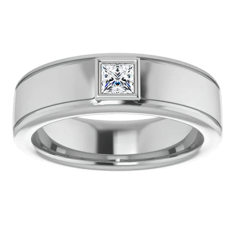 3.5mm/0.27ct Princess Bezel Set Moissanite Mens Ring