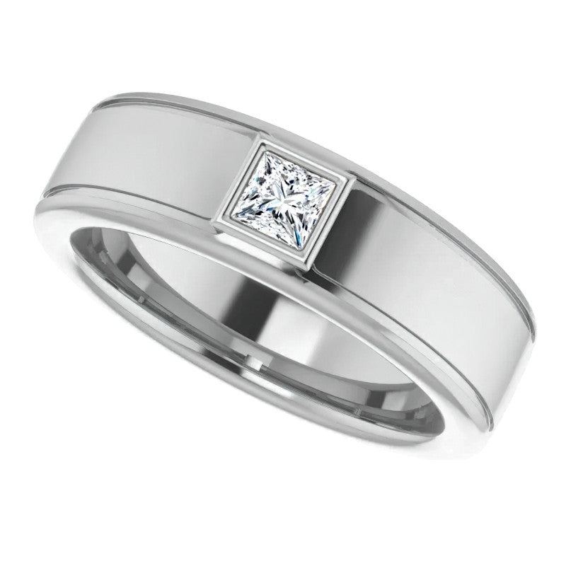 3.5mm/0.27ct Princess Bezel Set Moissanite Mens Ring