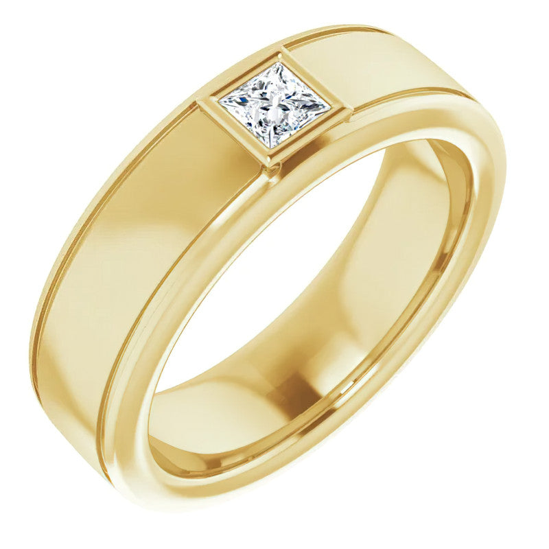3.5mm/0.27ct Princess Bezel Set Moissanite Mens Ring