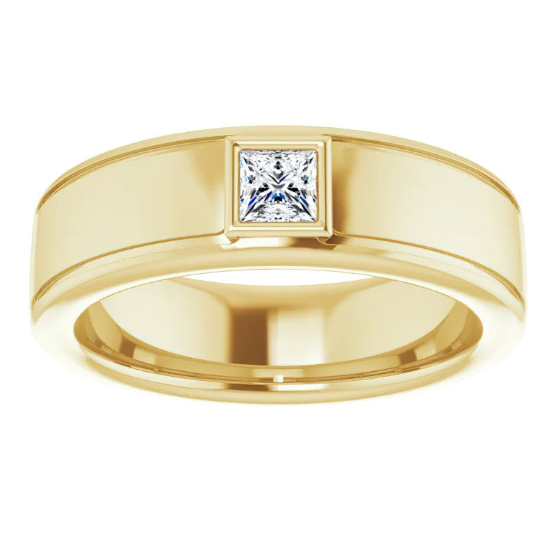 3.5mm/0.27ct Princess Bezel Set Moissanite Mens Ring