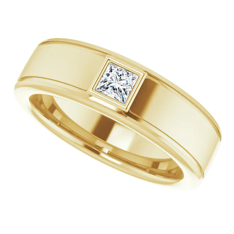 3.5mm/0.27ct Princess Bezel Set Moissanite Mens Ring