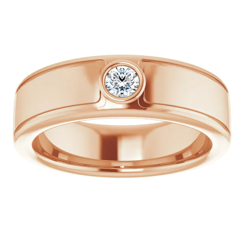 3.5mm/0.15ct Round Bezel Set Moissanite Mens Ring