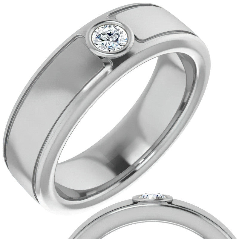 3.5mm/0.15ct Round Bezel Set Moissanite Mens Ring