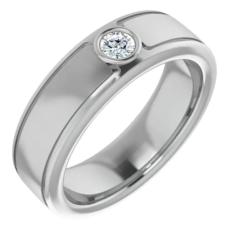 3.5mm/0.15ct Round Bezel Set Moissanite Mens Ring
