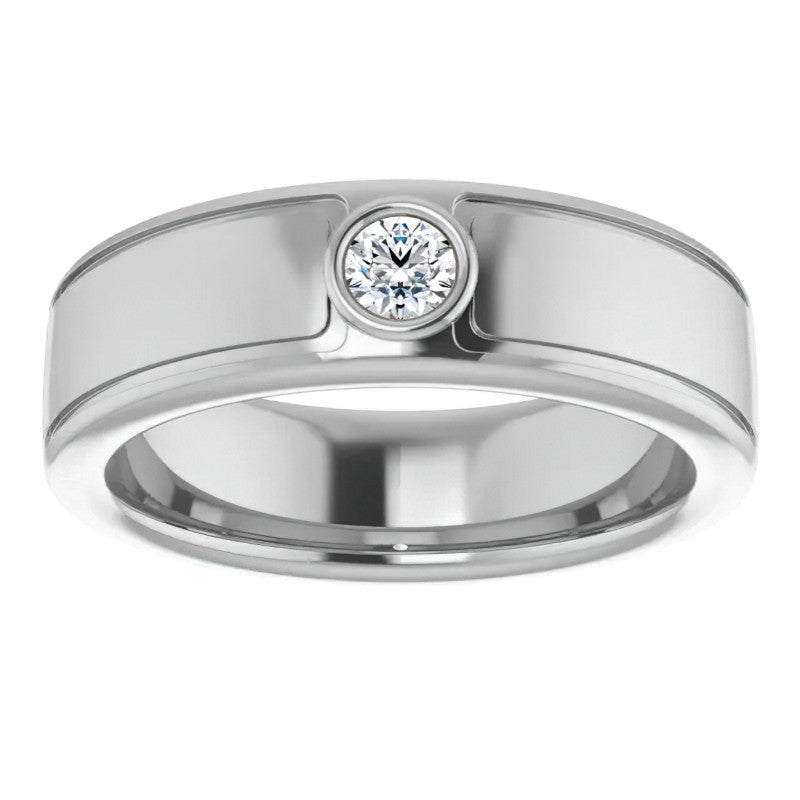 3.5mm/0.15ct Round Bezel Set Moissanite Mens Ring