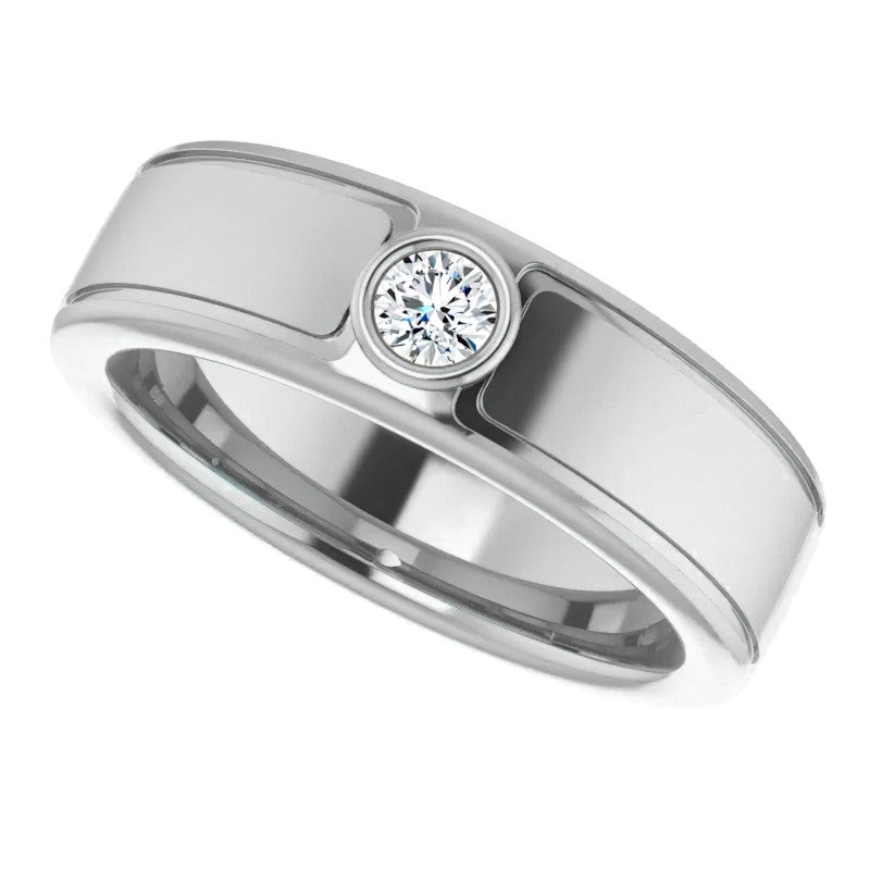 3.5mm/0.15ct Round Bezel Set Moissanite Mens Ring