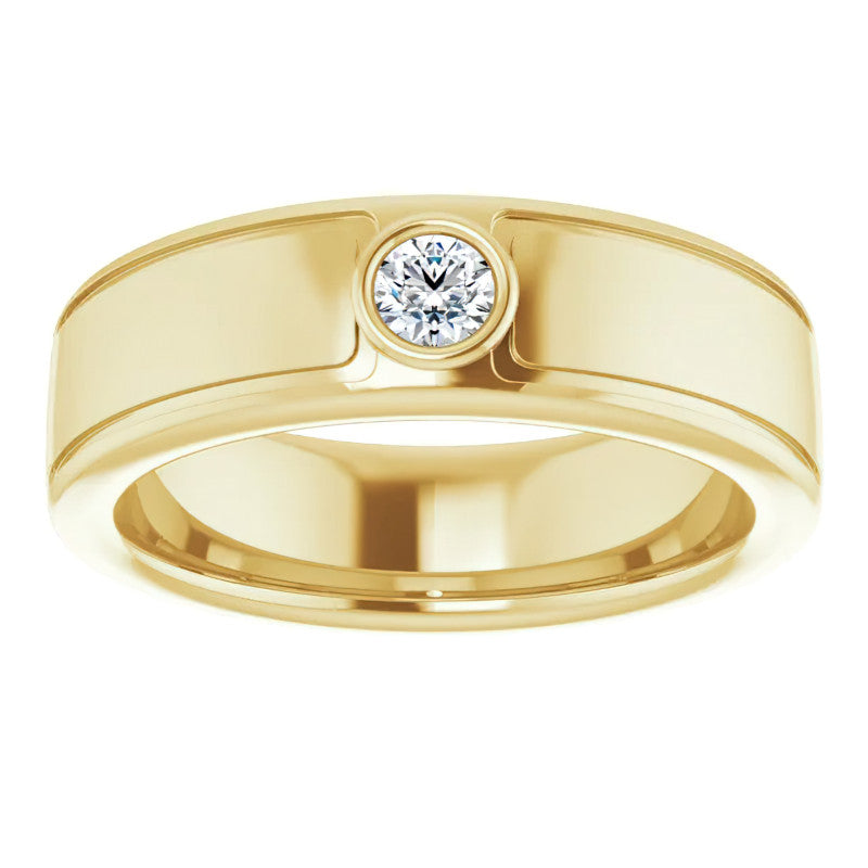 3.5mm/0.15ct Round Bezel Set Moissanite Mens Ring