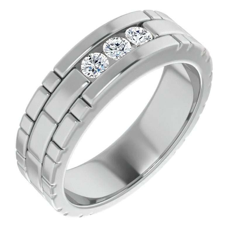 3mm/0.30ct Patterned Moissanite Mens Ring