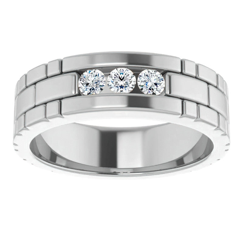 3mm/0.30ct Patterned Moissanite Mens Ring