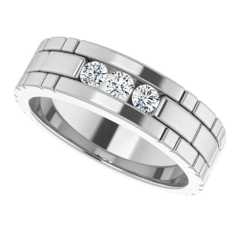 3mm/0.30ct Patterned Moissanite Mens Ring