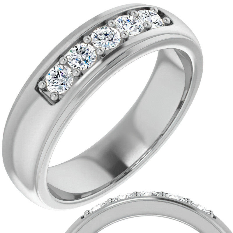 3mm/0.50ct Prong Set Round Brilliant Moissanite Mens Ring