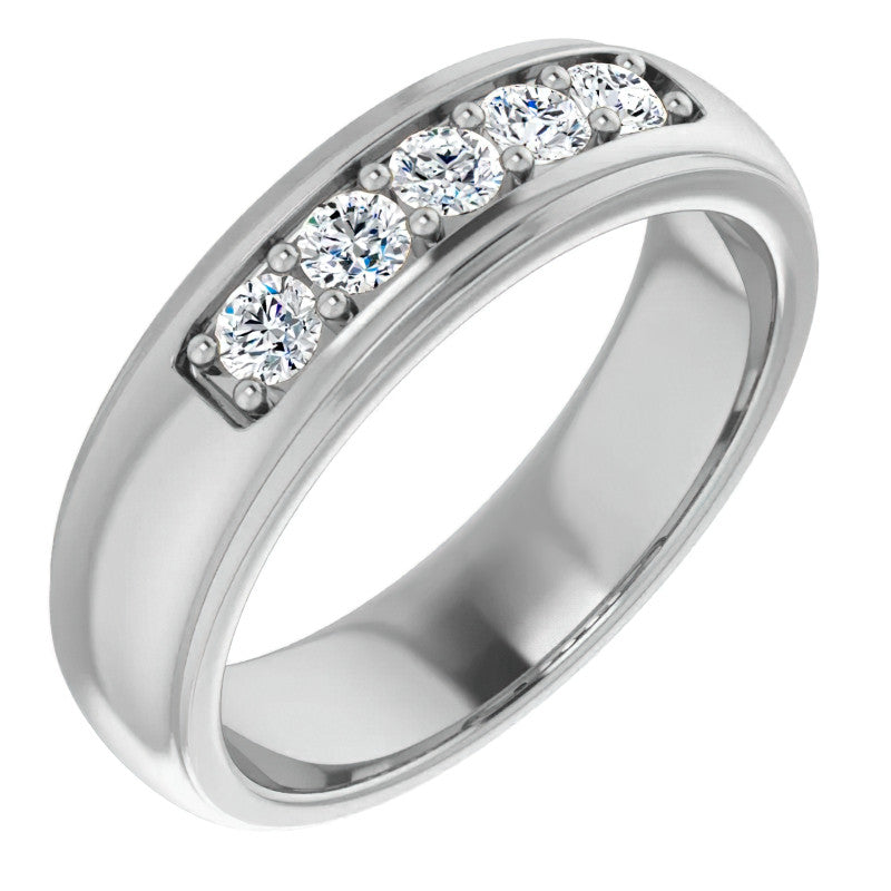 3mm/0.50ct Prong Set Round Brilliant Moissanite Mens Ring