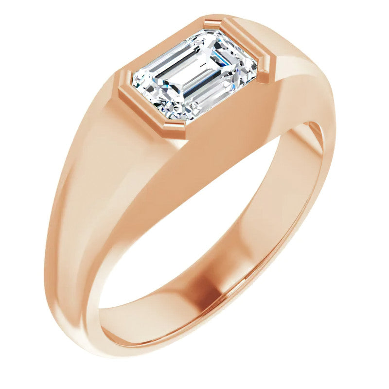 7x5/1.0ct Emerald Half Bezel Set Moissanite Mens Ring