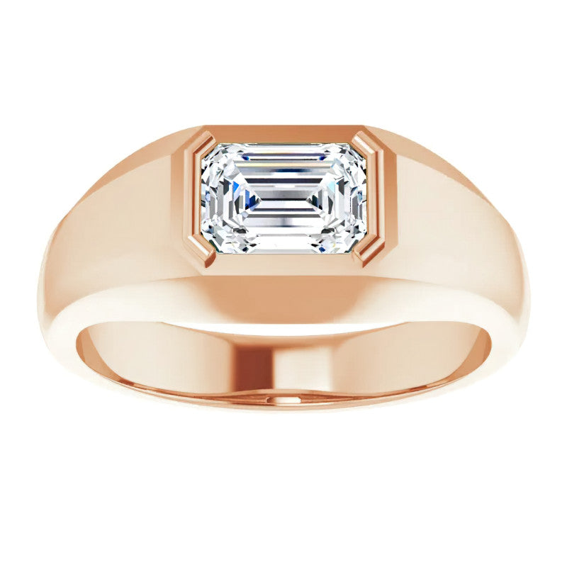 7x5/1.0ct Emerald Half Bezel Set Moissanite Mens Ring