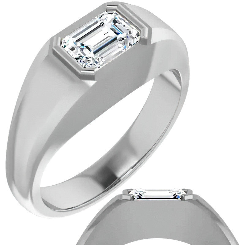 7x5/1.0ct Emerald Half Bezel Set Moissanite Mens Ring