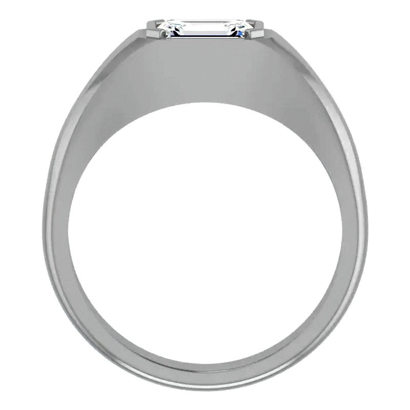 7x5/1.0ct Emerald Half Bezel Set Moissanite Mens Ring
