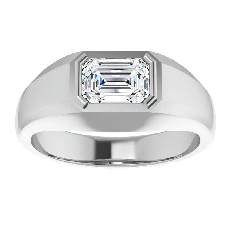 7x5/1.0ct Emerald Half Bezel Set Moissanite Mens Ring