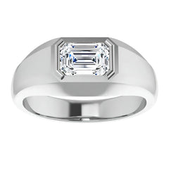 7x5/1.0ct Emerald Half Bezel Set Moissanite Mens Ring