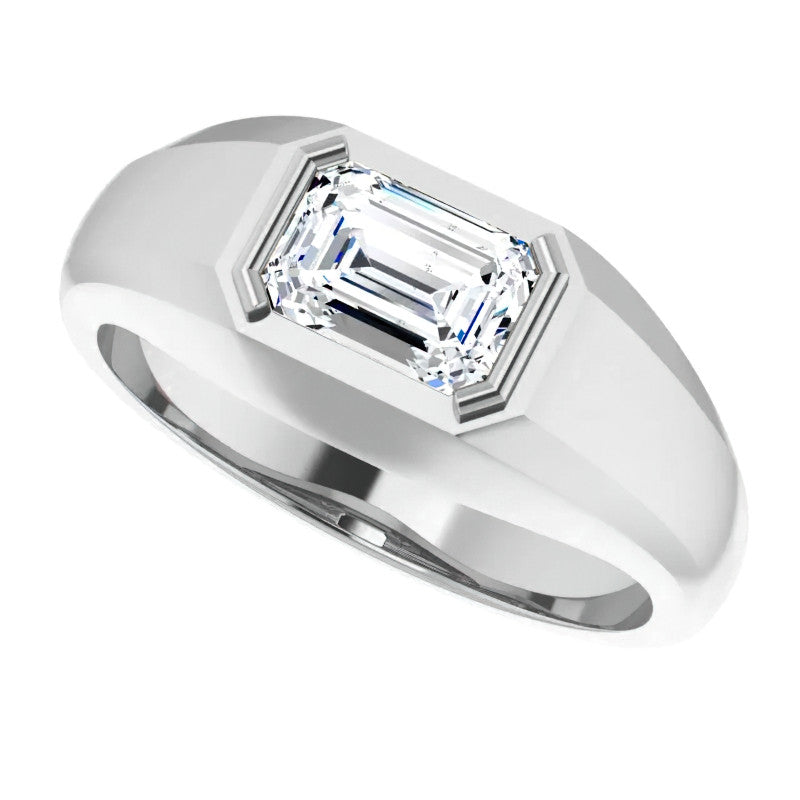 7x5/1.0ct Emerald Half Bezel Set Moissanite Mens Ring