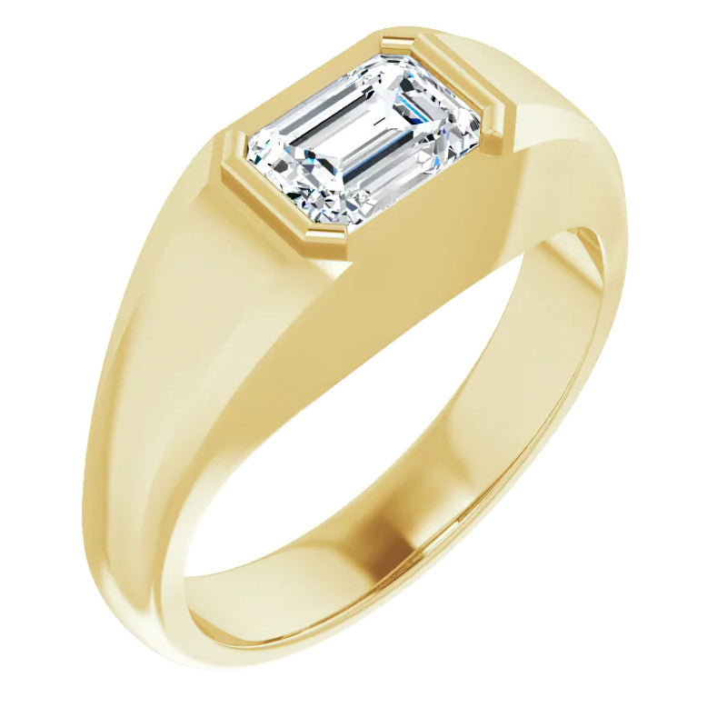 7x5/1.0ct Emerald Half Bezel Set Moissanite Mens Ring