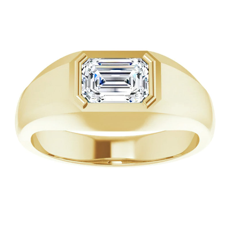 7x5/1.0ct Emerald Half Bezel Set Moissanite Mens Ring