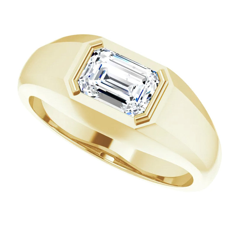 7x5/1.0ct Emerald Half Bezel Set Moissanite Mens Ring