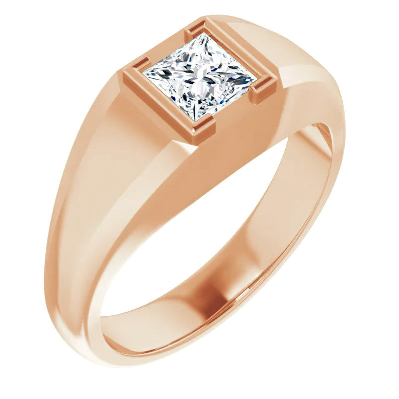 5mm/0.80ct Princess Half Bezel Set Moissanite Mens Ring