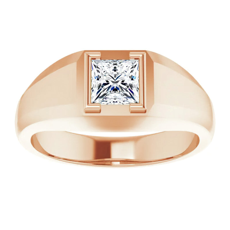 5mm/0.80ct Princess Half Bezel Set Moissanite Mens Ring