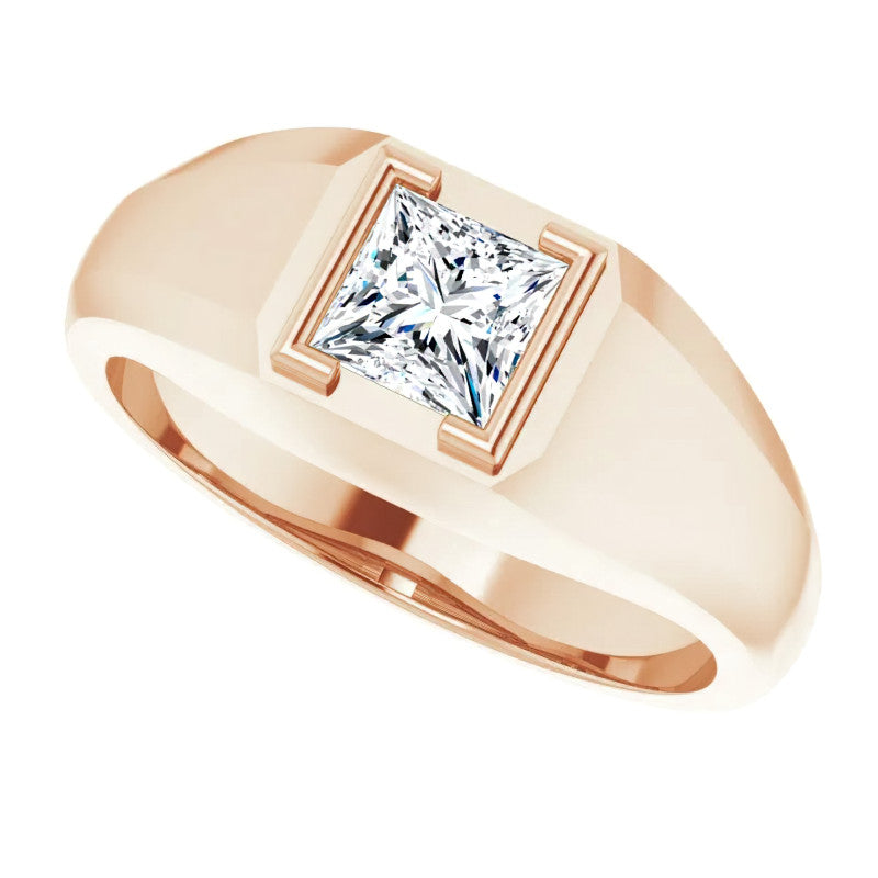 5mm/0.80ct Princess Half Bezel Set Moissanite Mens Ring