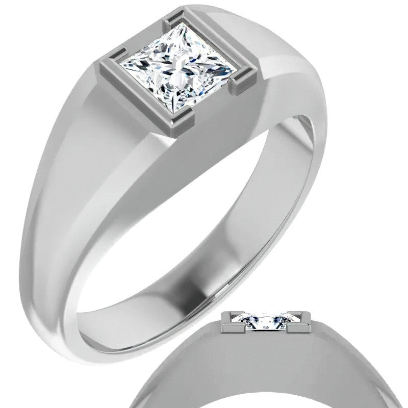 5mm/0.80ct Princess Half Bezel Set Moissanite Mens Ring