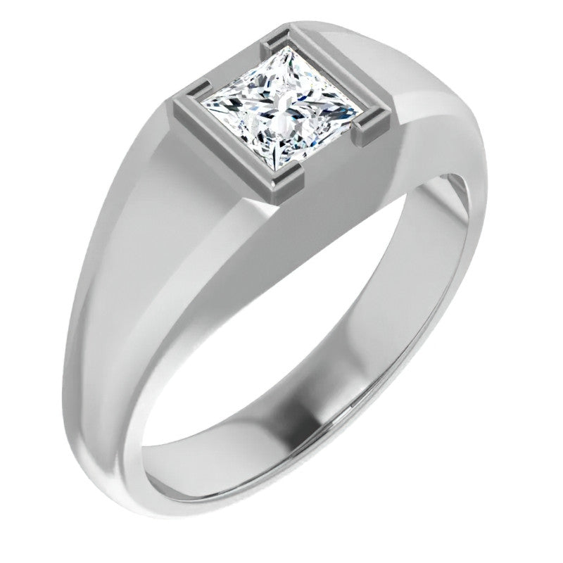 5mm/0.80ct Princess Half Bezel Set Moissanite Mens Ring