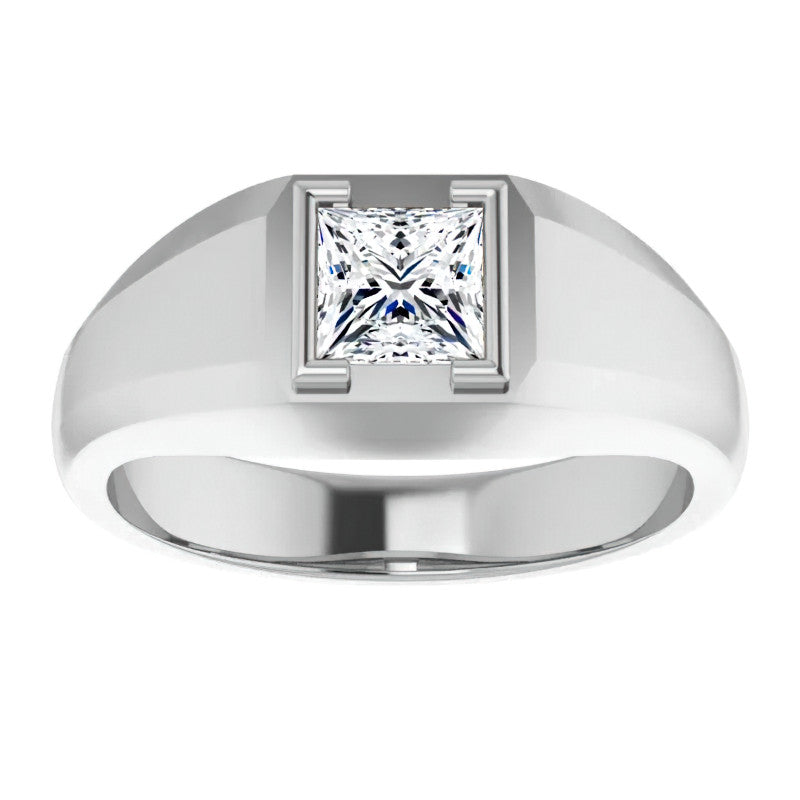 5mm/0.80ct Princess Half Bezel Set Moissanite Mens Ring