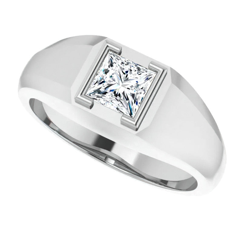 5mm/0.80ct Princess Half Bezel Set Moissanite Mens Ring