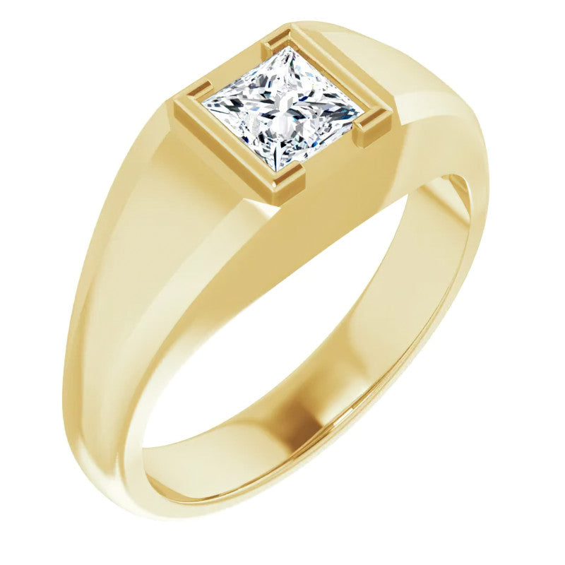 5mm/0.80ct Princess Half Bezel Set Moissanite Mens Ring