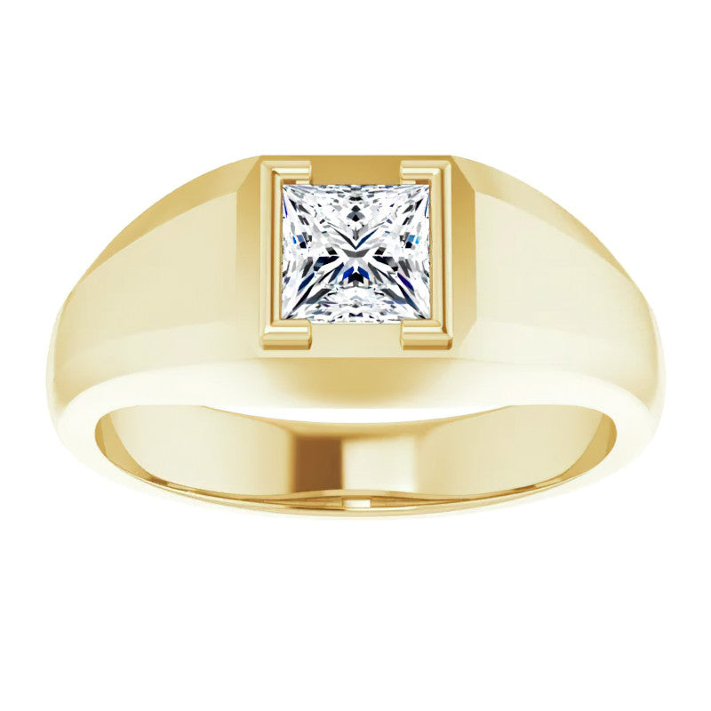 5mm/0.80ct Princess Half Bezel Set Moissanite Mens Ring
