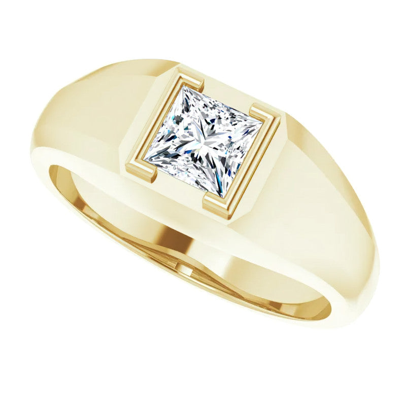 5mm/0.80ct Princess Half Bezel Set Moissanite Mens Ring