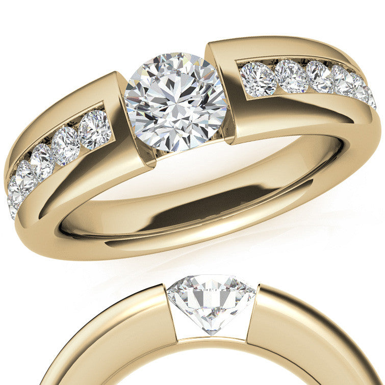 6.5mm/1.0ct Round Tension Set Moissanite Channel Mens Band
