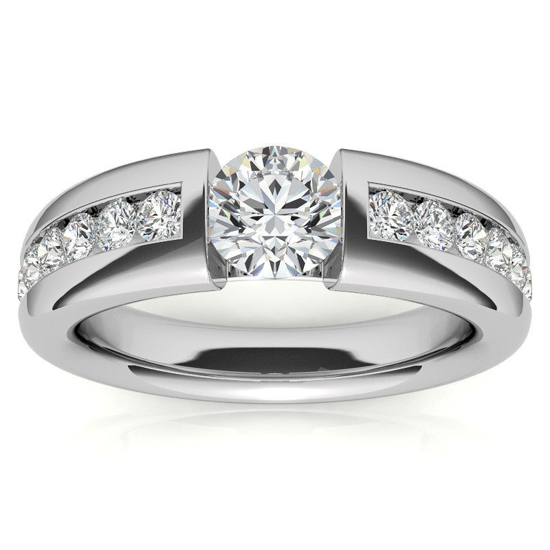 6.5mm/1.0ct Round Tension Set Moissanite Channel Mens Band