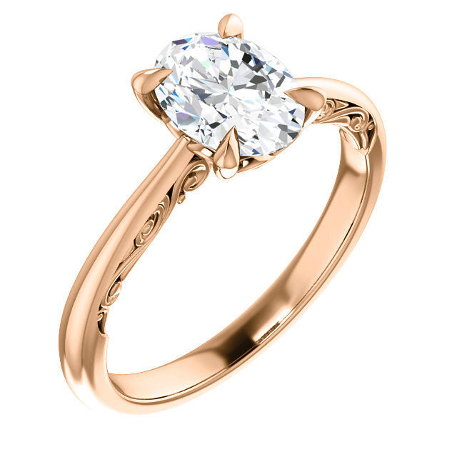 Oval Surprise Stone Solitaire with Scroll Accents